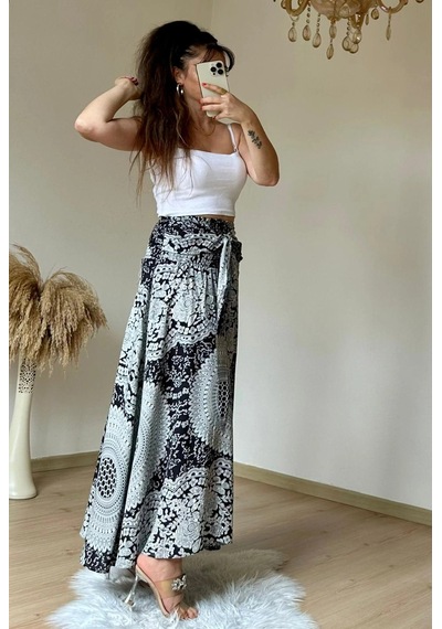 Azra Butik Otantik Desenli Etek Beyaz