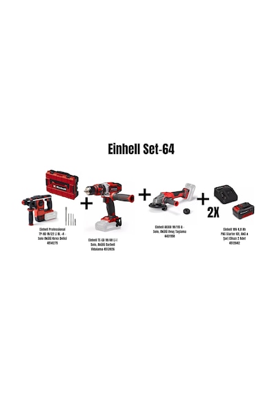 Einhell Set-64 Einhell Professional Tp-hd 18/22 Li Bl Akülü Kırıcı Delici+einhell Te-cd 18/48 Li-i Akülü Darbeli Vidalama+einhell Axxıo 18/115 Q Akülü