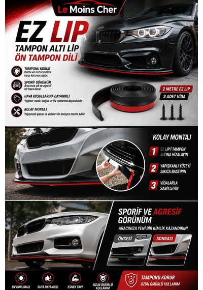 Audi A8 Long Ez Lip Tampon Altı Lip Ön Tampon Dili 2 Metre Yapışkanlı Vidalı