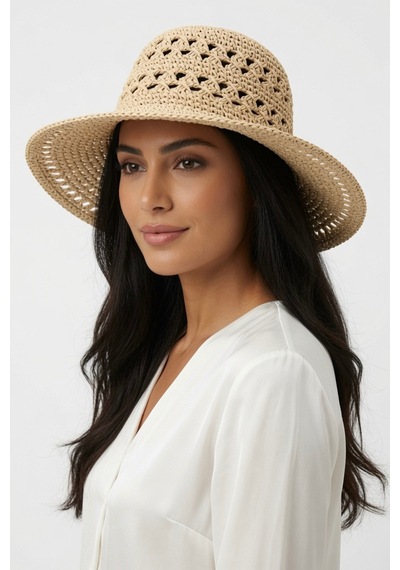 Mollycrush Kadın Bej Natural Hasır Fötr Şapka Yazlık Plaj Kullanımına Uygun Şık Model Bej