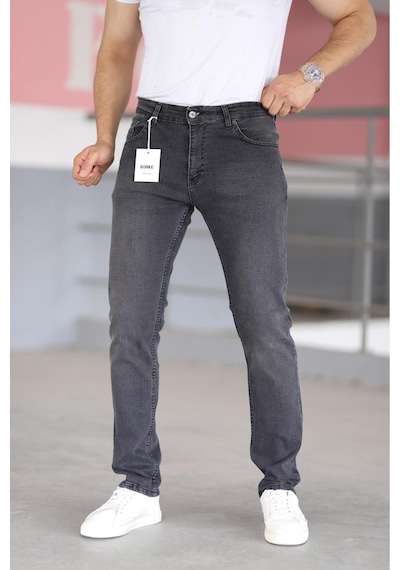 Bürke Premium Erkek Antrasit Renk Regular Fit Rahat Kesim Esnek Likralı Denim Jeans Kot Pantolon