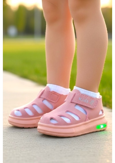 Ellaboni Işıklı Cırt Cırtlı Kız Çocuk Beyaz Yumuşak Ortopedik Taban Spor Sandalet Terlik Pudra Ellaboni Işıklı Cırt Cırtlı Kız Çocuk Beyaz Yumuşak Ortopedik Taban Spor Sandalet Terlik Pudra