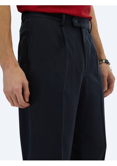 Kip Lacivert Dokuma Loose Fit Casual Pantolon Lacivert