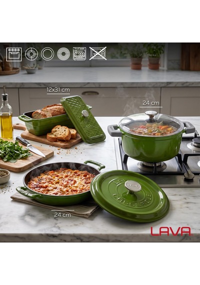 Lava Döküm Ekmek Pişirme Seti 3'lü Ekmek Ustası Yeşil