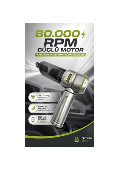 Hl-121 80000 Rpm Kablosuz Araç Ve Ev Süpürgesi 4'ü 1 Arada Şarjlı Gri - 887783993