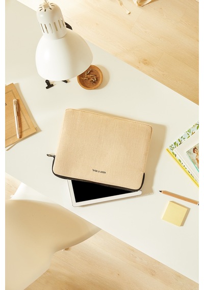 Ocean Home Textile Su İtici Leke Tutmaz Jüt Keten Tablet Taşıma Çantası / Kılıfı 32.5 X 24 X 2 Cm Tablet Kılıfı