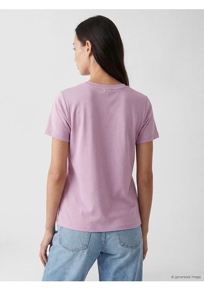 Lcw Everyday Lila Nakışlı Soft Touch Kadın Tişört