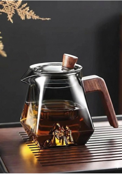 Kinu Füme Borosilikat Cam Demlik - 500 Ml, Eğimli Füme