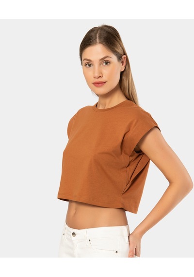 Türen Kadın Vatka Görünümlü Crop T-shirt 3402/tarçın 001