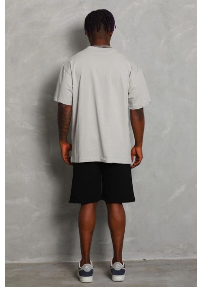 Erkek Düz Yazlık Kısa Kol Tişört Bisiklet Yaka Oversize T-shirt - Gri