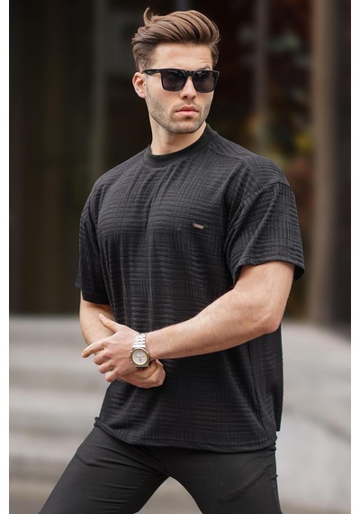 Madmext Siyah Oversize Bisiklet Yaka Erkek Tişört 6191-siyah Siyah