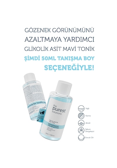 The Purest Solutions Gözenek Sıkılaştırıcı Glikolik Asit Tonik Cilt Bakım Seti: 200 ml Mavi Tonik + 50 ml Tanışma Boy