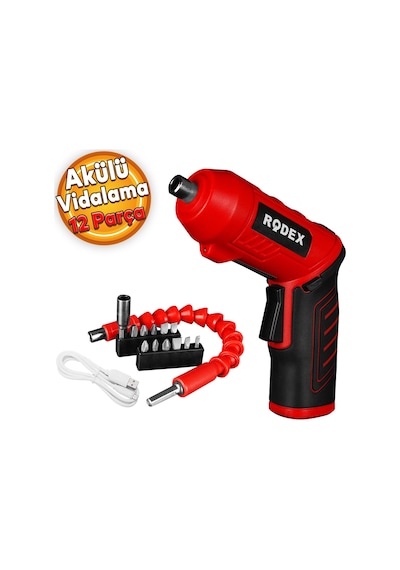 Rodex RDX3085 Akülü Vidalama Şarjlı Tornavida Vidalama Ucu 12 Parça