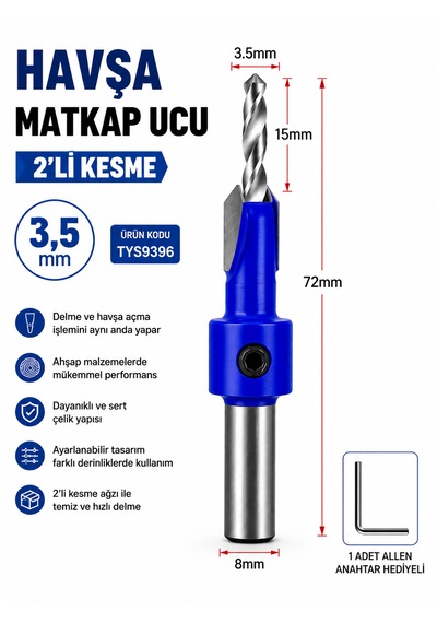 Havşa Matkap Ucu 2'li Kesme 3,5 Mm Ürün Kodu :tys9396