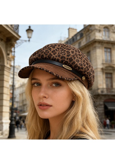 Valkyrie Kadın Leopar Desenli Denizci Şapkası Newsboy Kasket Baker Boy Şapka Vintage Retro Sonbahar Kış Şapkası Kahverengi