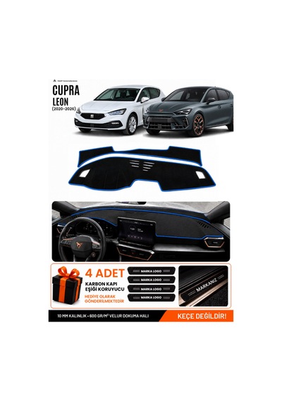 Cupra Leon 2020-2026 Uyumlu Torpido Koruma, Torpido Örtüsü, Torpido Kılıfı - Siyah Mavi