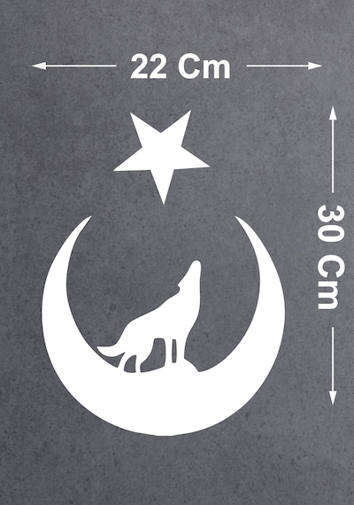 Ay Yıldız Ve Kurt Sticker - Araba Oto Motosiklet Karavan Cam Araç Sticker - 00345 30x22 Cm