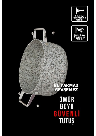 Brioni Stone-age 3 Parça 30cm Basık- 30cm Tava Çizilmez Yanmaz Yapışmaz Kombin Tencere Tava Seti Gri