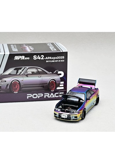 Pop Race 1/64 Nissan Skyline Gt-r R33 Iridescent Chrome S42-apaxpo2025