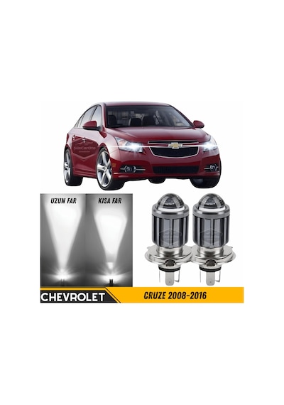 Chevrolet Cruze 2008-2016 Uyumlu Mercekli Far Ampulü Led Xenon Beyaz Renk Far Şimşek Etkili Csp Led Lamba Uzun Kısa 2 Adet Takım