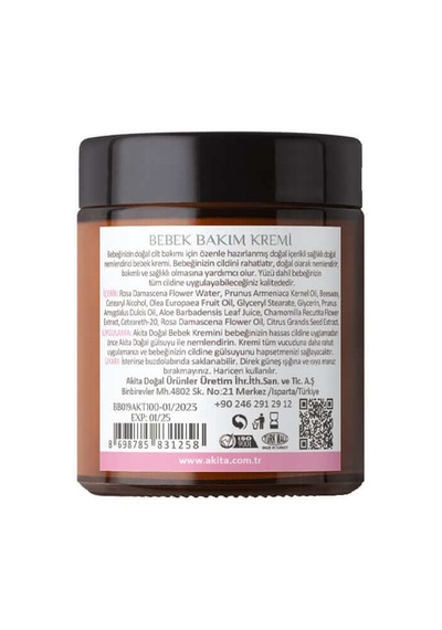 Akita % 100 Doğal Bebek Bakım Kremi Gül 100 Ml
