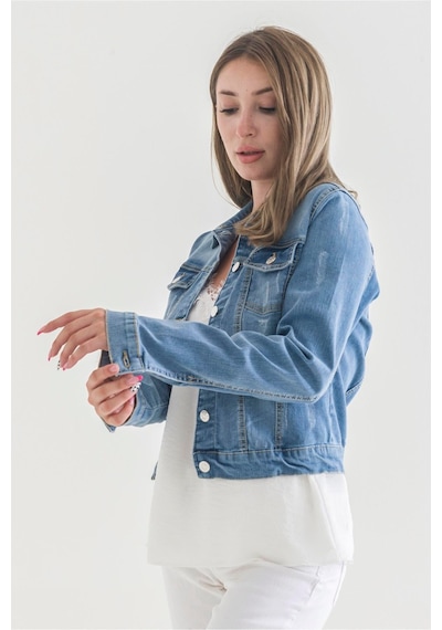 Bold & Young Power Streç Yıpratmalı Bleach Washing Denim Ceket Sky Blue Mavi