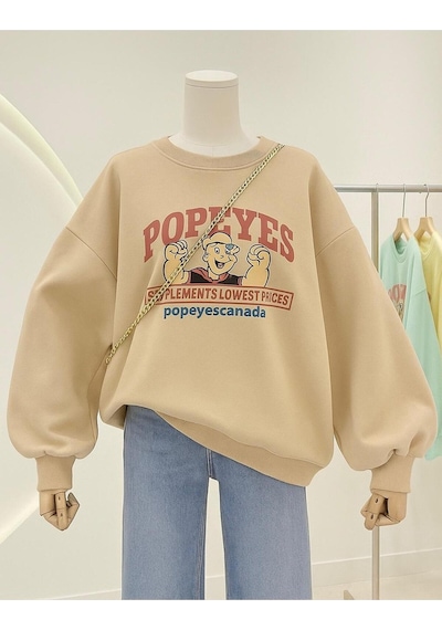 Benroma 3 İplik Penye Popeyes Baskılı Unisex Sweatshırt Bej