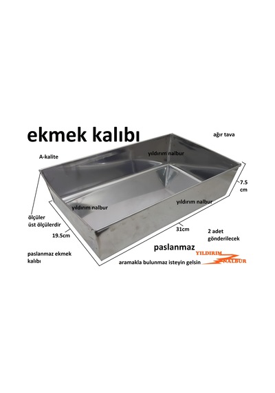 2 Adet Ekmek Tavası 19x31 Paslanmaz Krom Fırın Tava Trabzon Ekmek