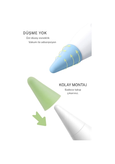 Stylus Kalem Koruma Uçu 12 Li Renkli Set Hassas, Dayanıklı 5 Desibel Tablet Kalem Koruma Ucu