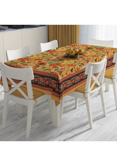 Orange Daisy Flowers Masa Örtüsü - İnce Keten, Uluslararası Yıkama Ve Solmama Sertifikası Çok Renkli