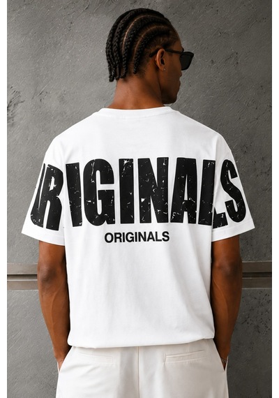 Tarz Cool Originals Baskılı Oversize Erkek Tişört Süprem %100 Cotton Beyaz