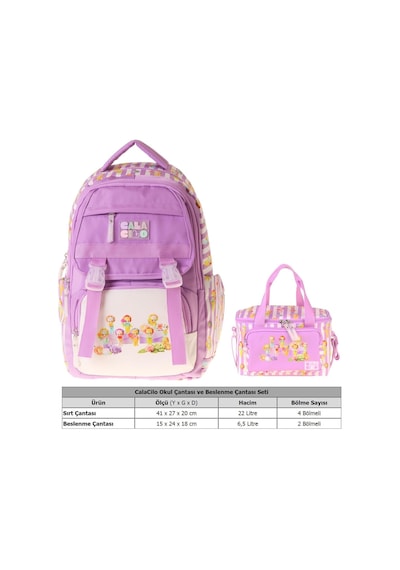 Calacilo Kız Çocuk İlkokul Sırt Çantası Ve Beslenme Seti - Flowers Baskılı Lila Setcc-c4071b