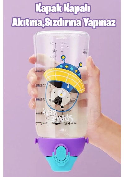 480 Ml Kılıflı 2 Ayrı Kapaklı Pipetli / Pipetsiz Tritan Çocuk Su Matarası Kırmızı-yeşil