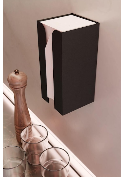Tr Metal Siyah Güçlü Yapışkanlı Organizer Peçetelik,dispenser Mutfak Banyo Peçetelik Mt107s Genel