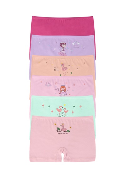 Sebatingo Kız Çocuk Pembe Pamuklu Boxer 6'lı Paket Çok Renkli