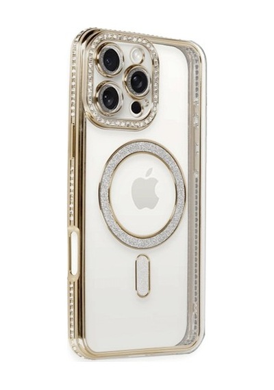 İphone 16 Pro Kılıf Joke Simli Magneticsafe Kılıf - Gold Renk