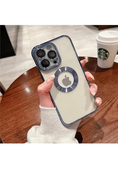 Apple Uyumlu iPhone 14 Pro Extra Kamera Korumalı Kamerası Cam Lensli Lazer Lüx Kılıf - Tam Koruma-kalite Mavi