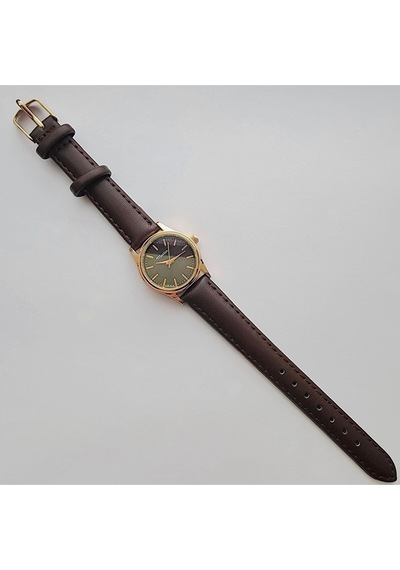 Retro Kadın Kol Saati, Vintage Minimal, Rose Gold Renk, Çizgili Kadran, Koyukahverengi Kordon Rose Gold Kahverengi Kordon Altın