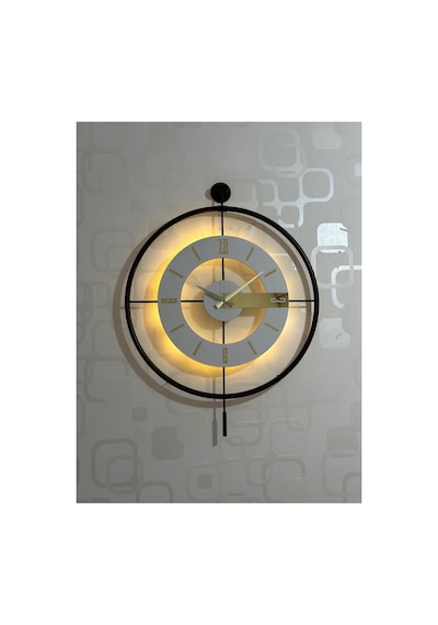 Pey Aksesuar Metal Camlı Duvar Saati 60x80 Cm Büyük Boy Işıklı Gerçek Cam M63-siyah-şeffaf-beyaz-gold M63-siyah-şeffaf-beyaz-gold