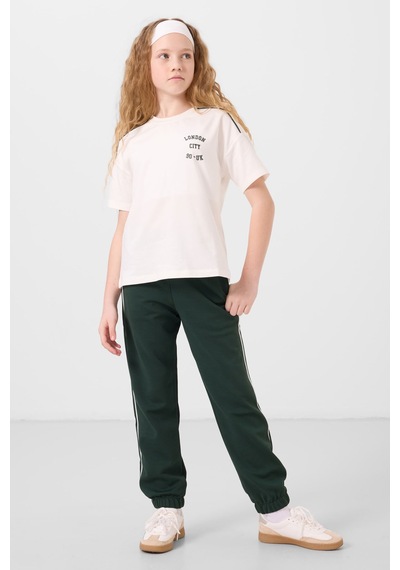 Tommylife Ekru-çam Yeşil O Yaka Baskılı Lastik Paçalı Standart Fit Kız Çocuk Eşofman Takım - 75186 Ekru/çam Yeşil Ekru - Çam Yeşil