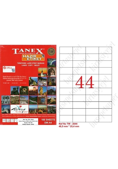Tanex Tw-2044 Ebat 48 X 25 MM Lazer Etiket A4 Sayfada 44 Etiket