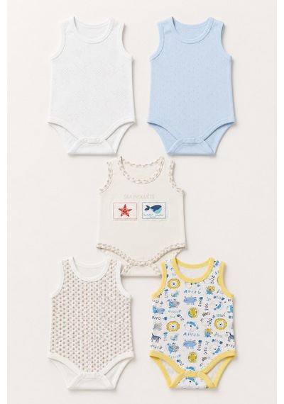 Babyhola 5'li Atlet Kol Çıtçıtlı Badi Mix Set Beyaz