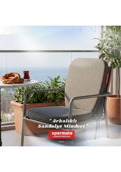 Arkalıklı Sandalye Minderi Oval Bağcıklı Mutfak Bahçe Balkon Minderi Antrasit