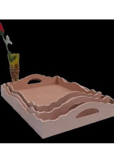 Hobi Dekoratif Tepsi Seti Üçlü Model Ham Ahşap Mdf El Yapımı