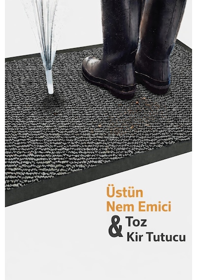 Nem Alıcı Kapı Önü Paspası 60x40 Cm %100 Polipropilen Pvc Kaymaz Taban İç & Dış Mekân Gri