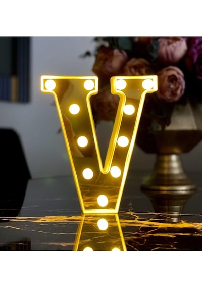 3d Işıklı Led Harf Dekoratif Aydınlatma Büyük Boy V Harfi Çok Renkli