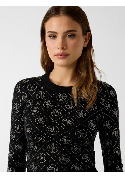 Guess W6rr66z3jd2 Ls Cn Rhinestones 4g Kadın Kazak Siyah
