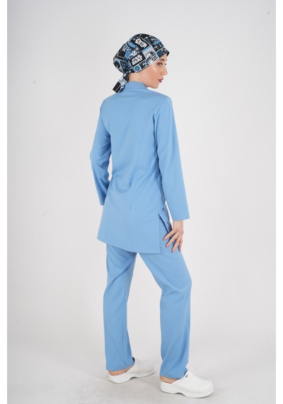Bebe Mavi Renk Sakura Model Tesettür Doktor Hemşire Scrubs Üniforma Takımı Bebe Mavi