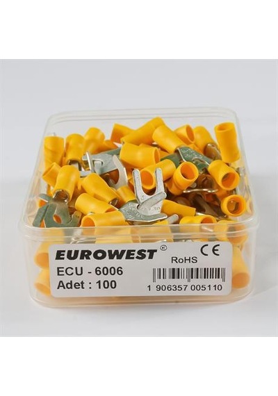 Eurowest 4,00-6,00mm M6 Çatal Tip İzoleli Kablo Ucu 1 Kutu 100 Adet