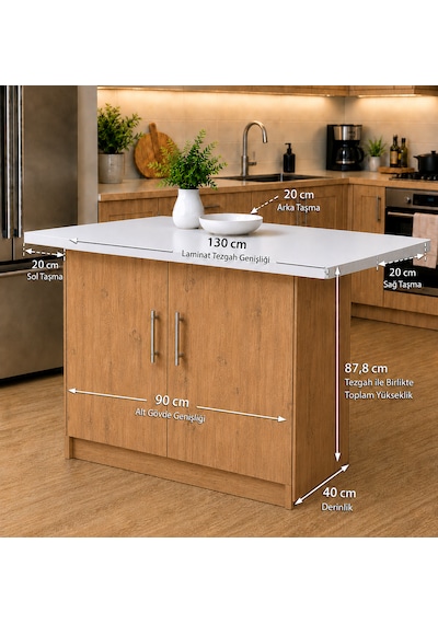 Tork Mutfak 2 Kapaklı Mutfak Adası-alt Modül 130 Cm - Çok Amaçlı Dolap -beyaz Laminat Tezgah Dahil Atlantik Çam Tork Mutfak 2 Kapaklı Mutfak Adası-alt Modül 130 Cm - Çok Amaçlı Dolap -beyaz Laminat Tezgah Dahil Atlantik Çam